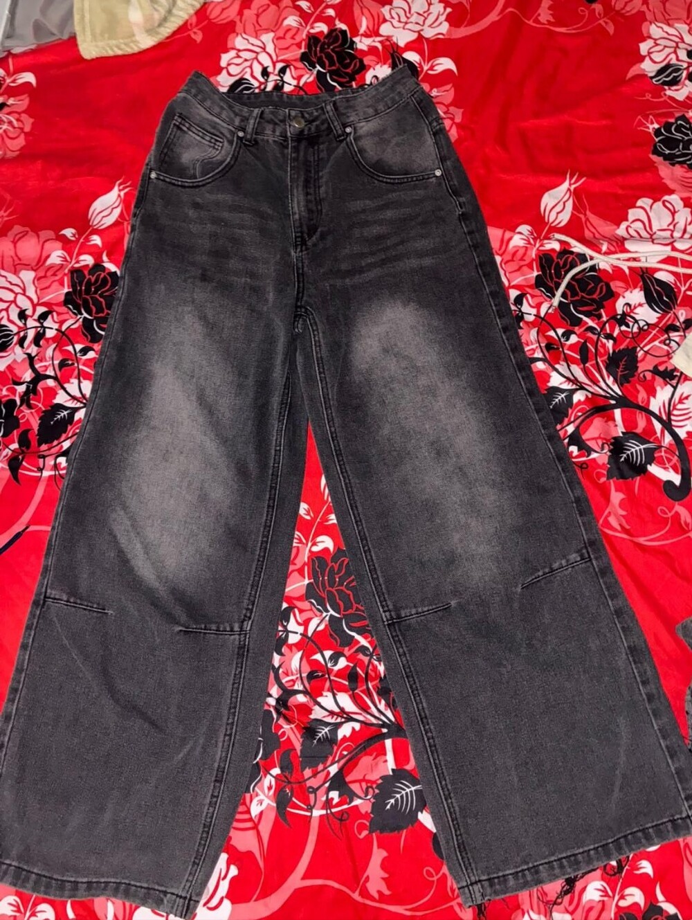 Wide Leg Women's Jeans Dark Washed Black